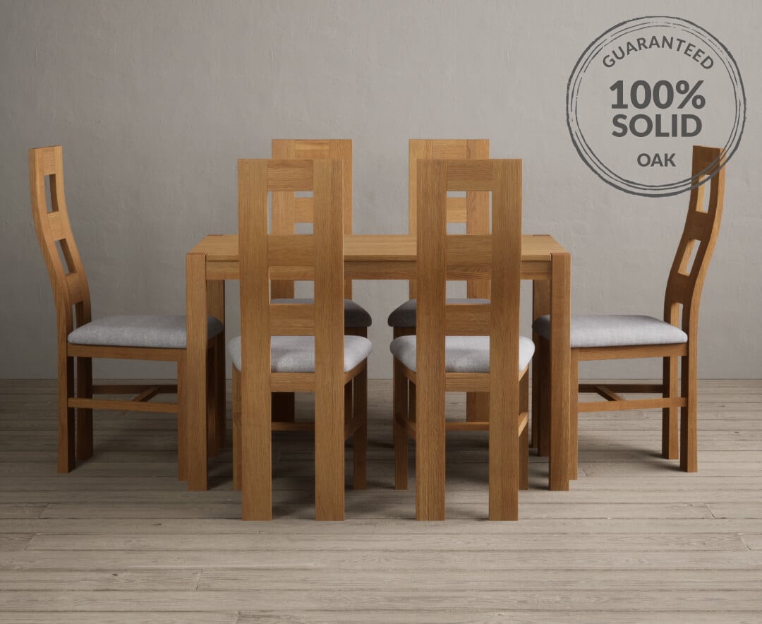 York 120cm Solid Oak Dining Table With 6 Light Grey Flow Back Chairs