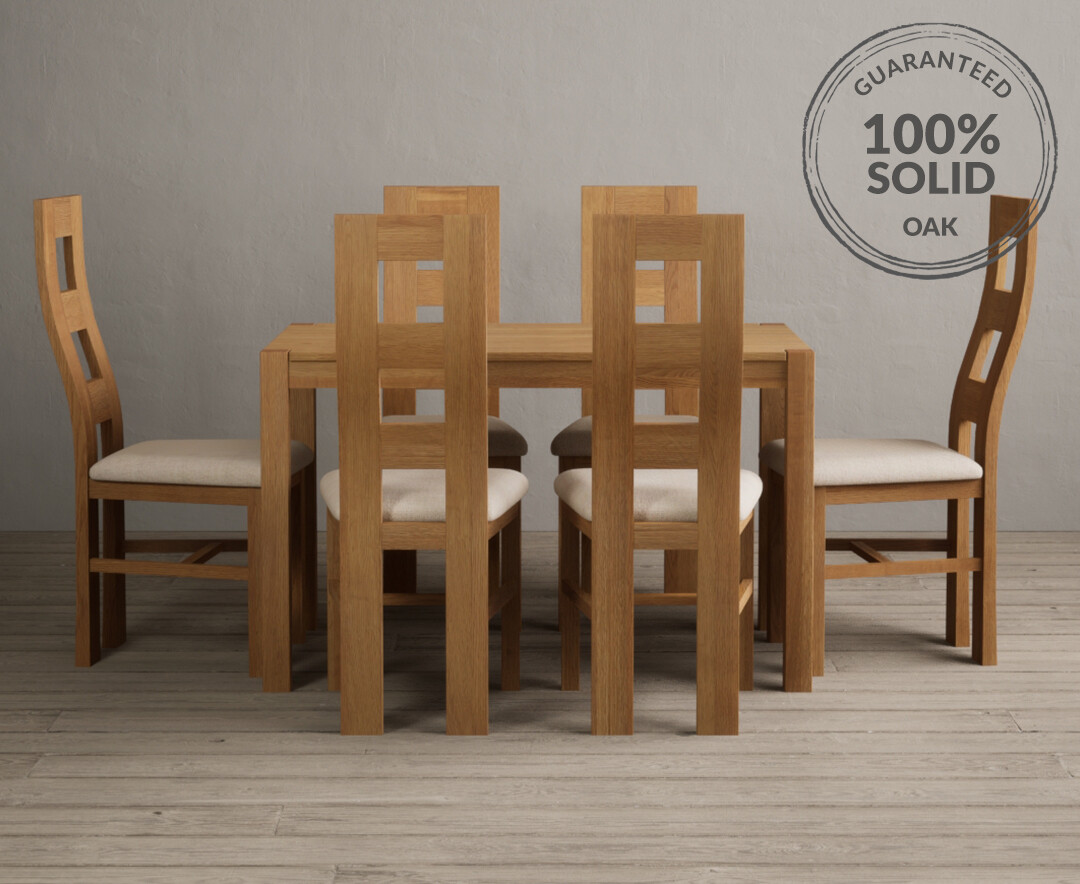 York 120cm Solid Oak Dining Table With 6 Linen Flow Back Chairs