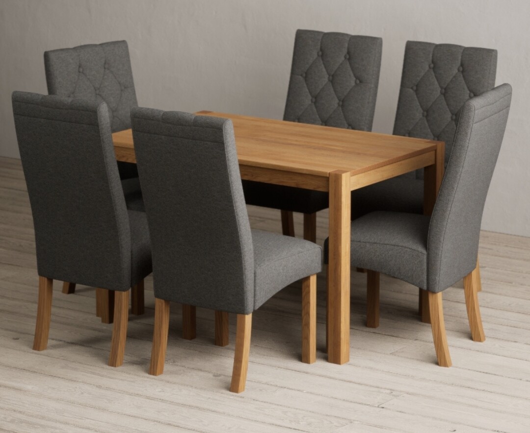 Product photograph of York 120cm Solid Oak Dining Table With 6 Grey Maya Chairs from Oak Furniture Superstore
