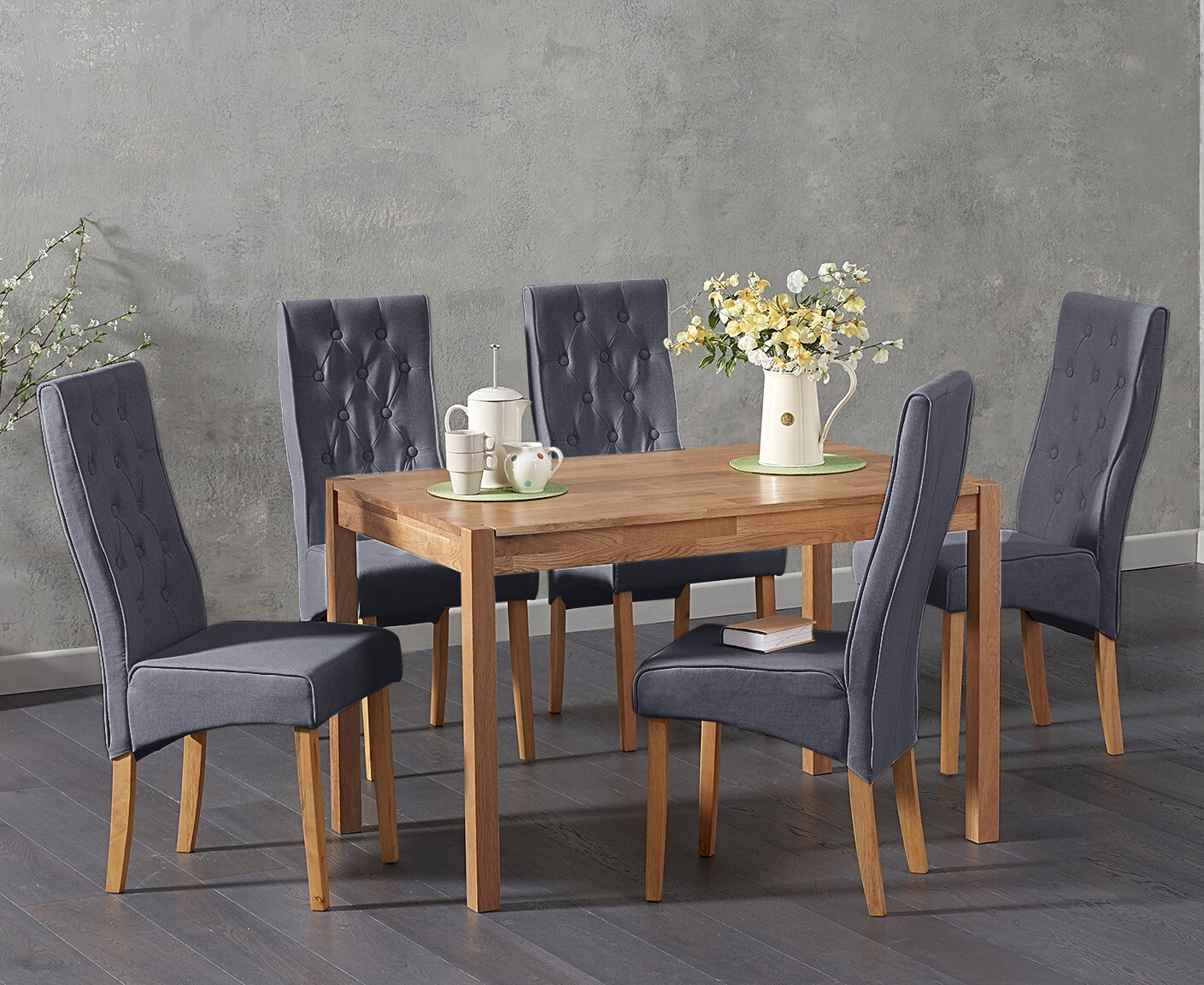 York 120cm Solid Oak Dining Table With 6 Grey Maya Chairs