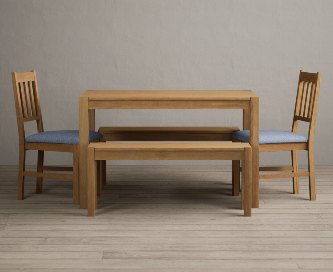 York 120cm Solid Oak Dining Table With 4 Oak York Chairs With 1 Oak Bench