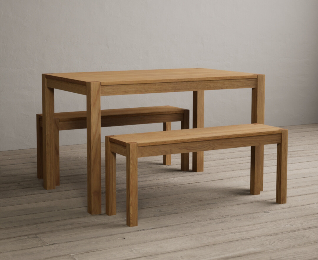 York 120cm Solid Oak Dining Table With Benches