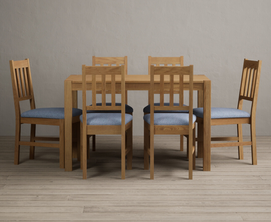 Photo 1 of York 120cm solid oak dining table with 4 blue york chairs