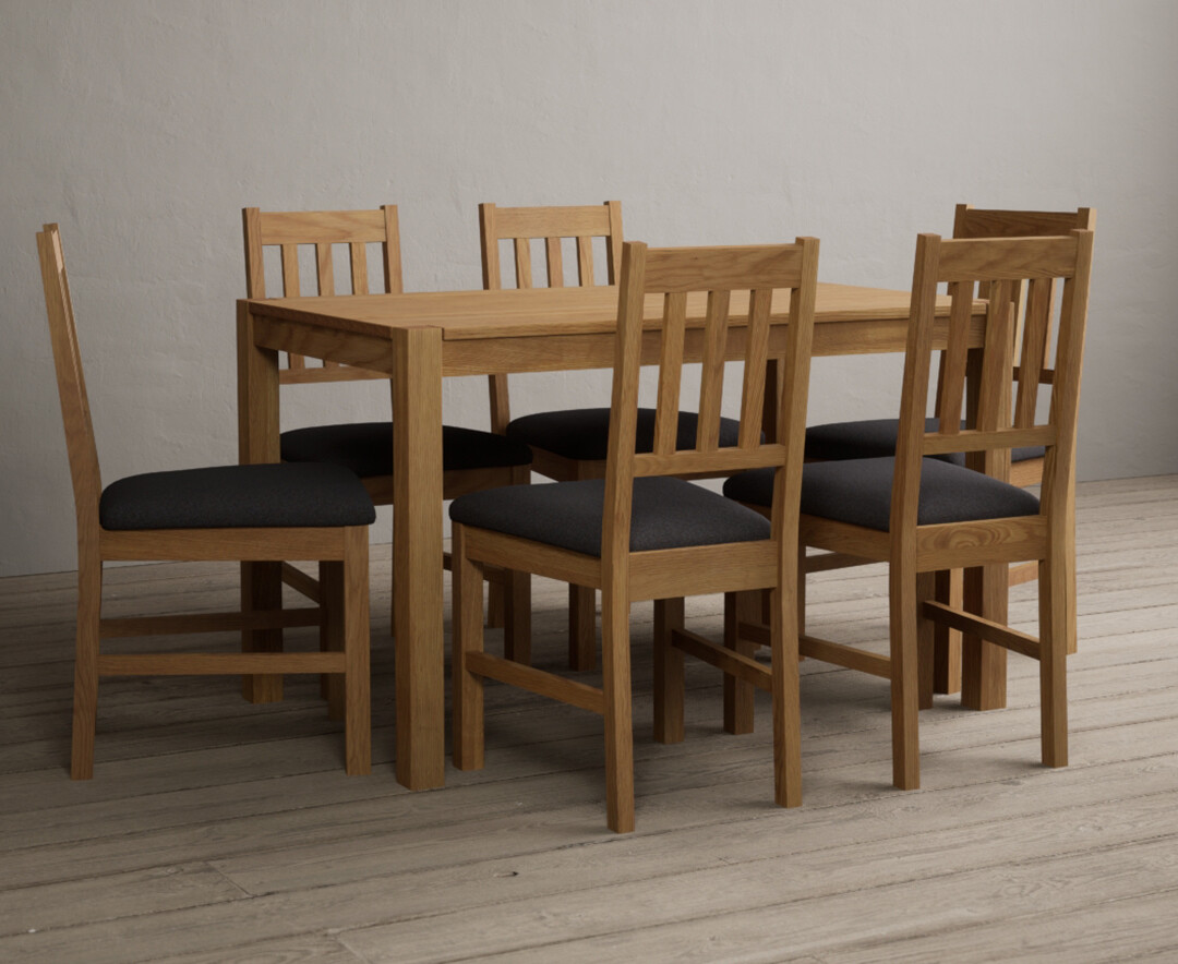 Product photograph of York 120cm Solid Oak Dining Table With 6 Light Grey York Chairs from Oak Furniture Superstore