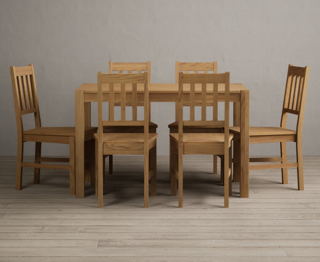 York 120cm Solid Oak Dining Table With 6 Linen York Chairs