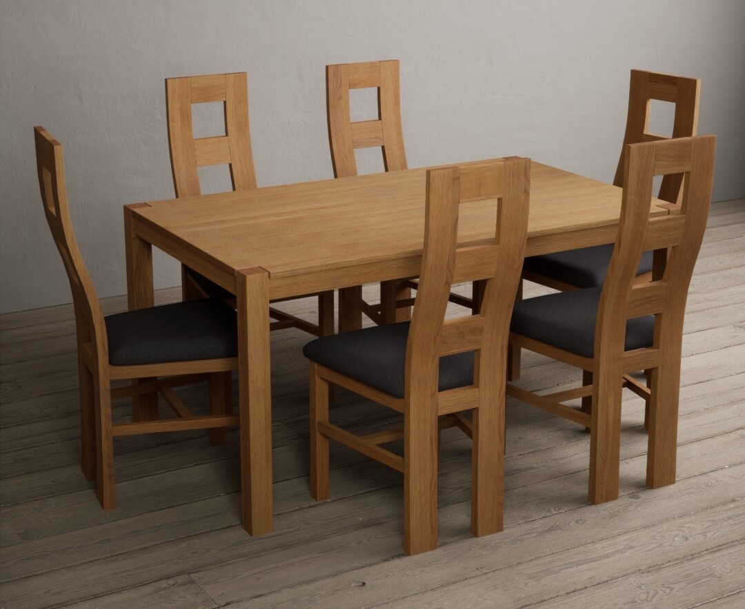 Product photograph of York 120cm Solid Oak Dining Table With 6 Blue Natural Chairs from Oak Furniture Superstore