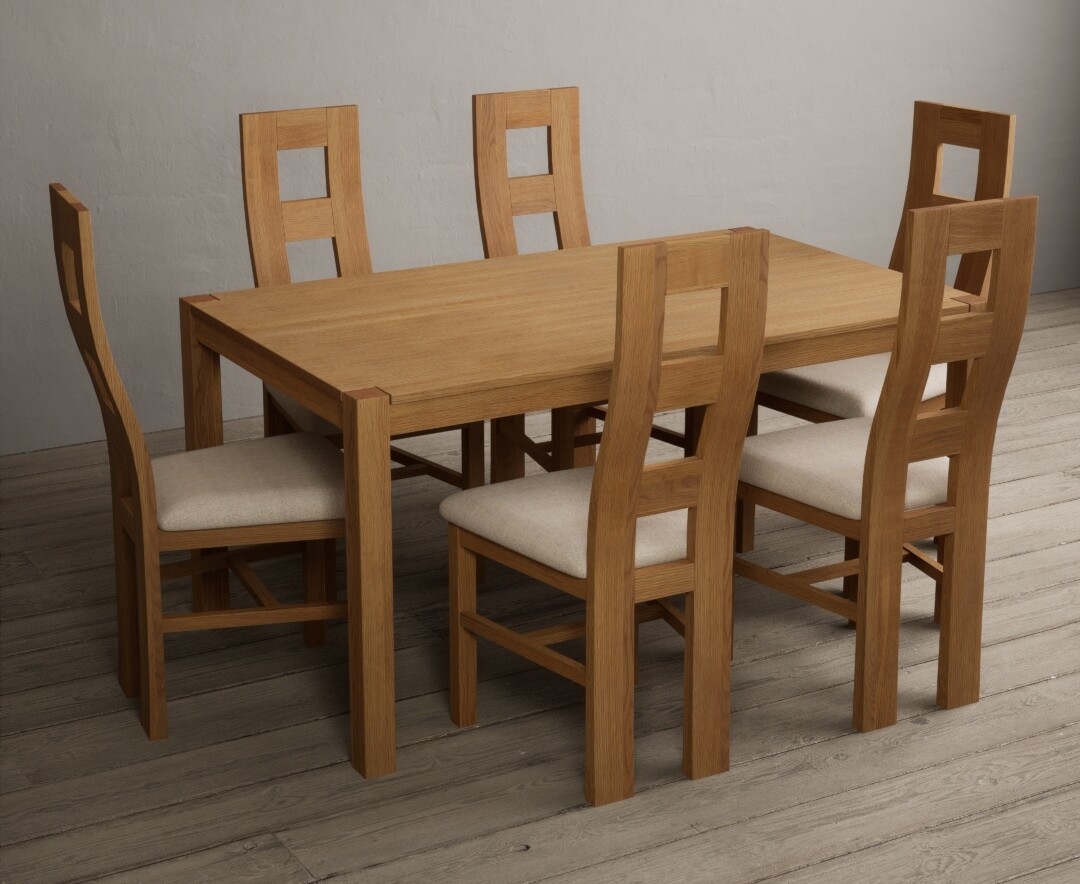 York 120cm Solid Oak Dining Table With 4 Linen Natural Chairs
