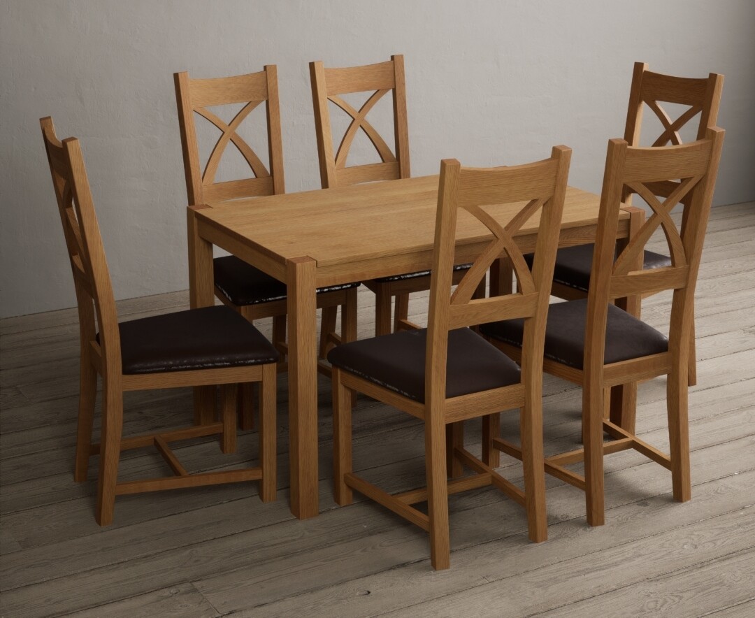 York 120cm Solid Oak Dining Table With 4 Brown Natural Solid Oak Chairs