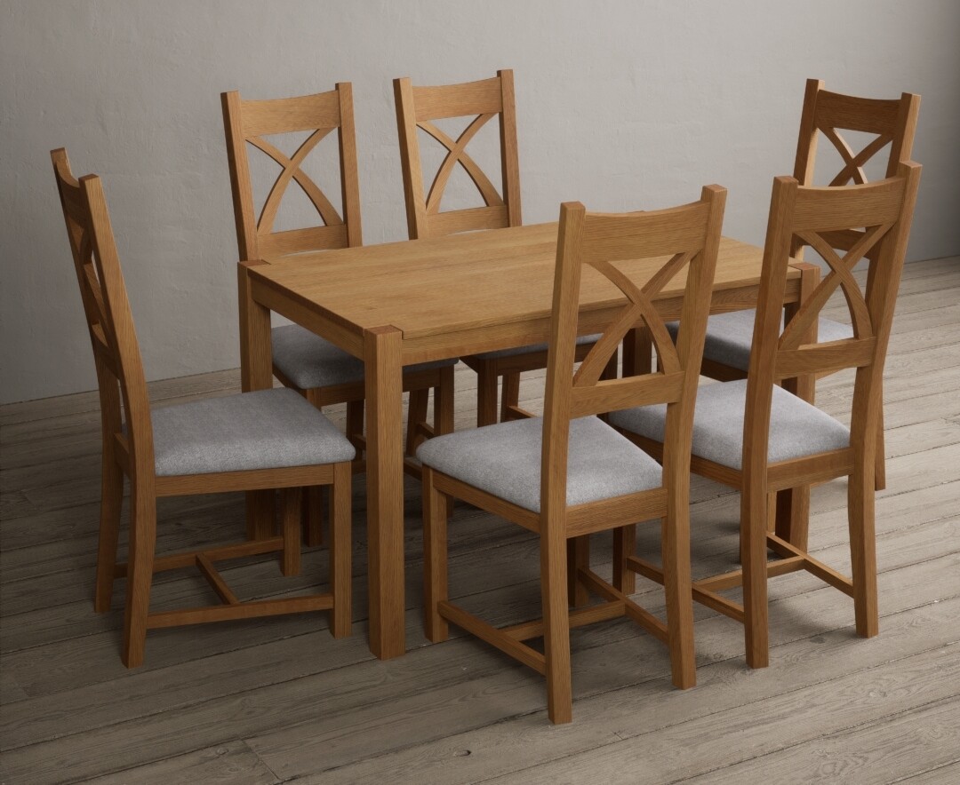 York 120cm Solid Oak Dining Table With 4 Light Grey Natural Solid Oak Chairs