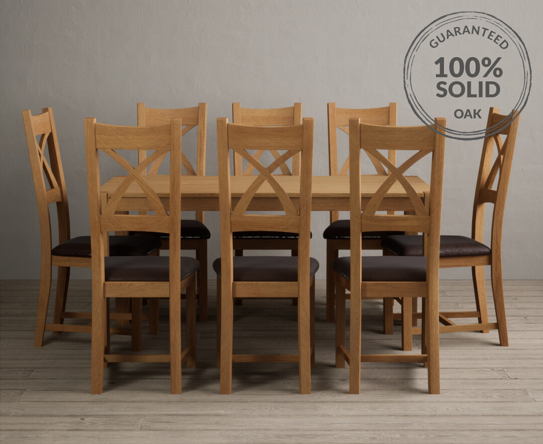 Product photograph of York 150cm Solid Oak Dining Table With 8 Brown X Back Chairs from Oak Furniture Superstore