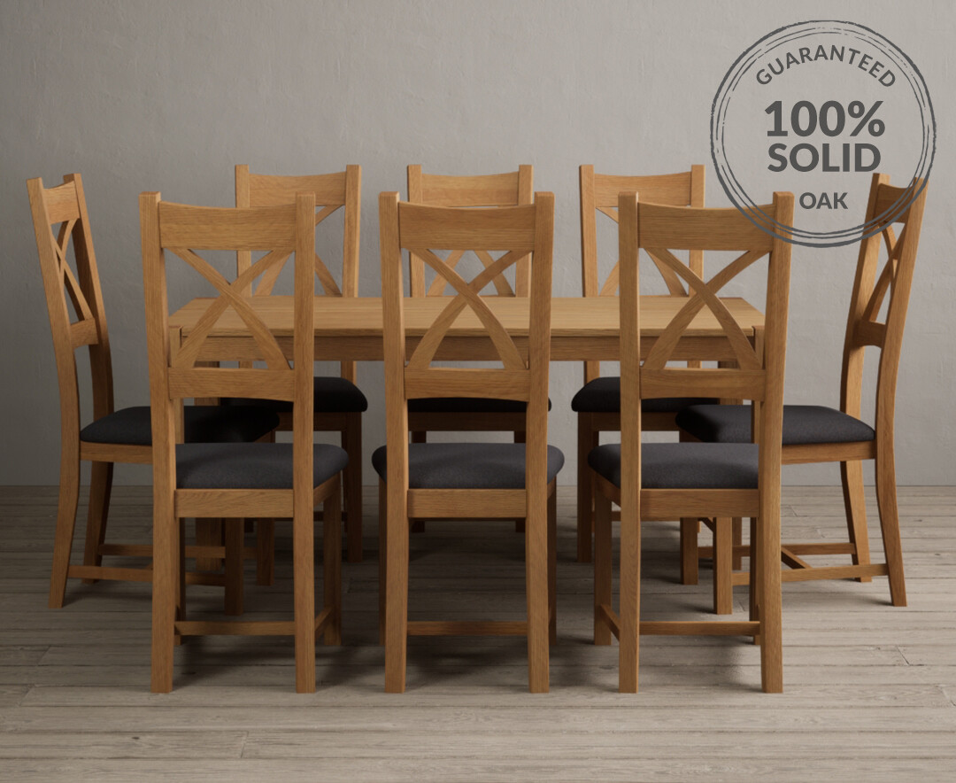 Product photograph of York 150cm Solid Oak Dining Table With 8 Charcoal Grey X Back Chairs from Oak Furniture Superstore