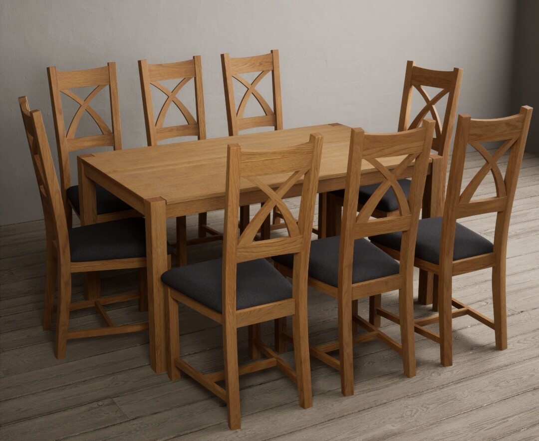 Product photograph of York 150cm Solid Oak Dining Table With 8 Oak Natural Chairs from Oak Furniture Superstore