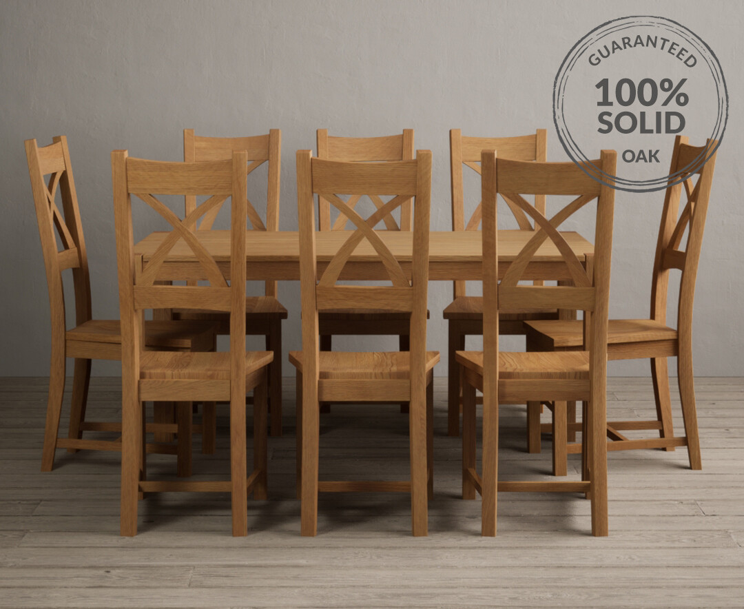 York 150cm Solid Oak Dining Table With 6 Oak X Back Chairs