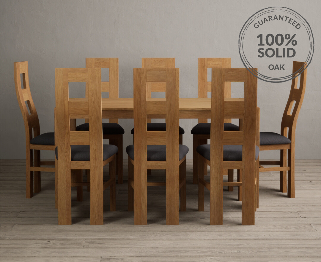 York 150cm Solid Oak Dining Table With 8 Charcoal Grey Flow Back Chairs