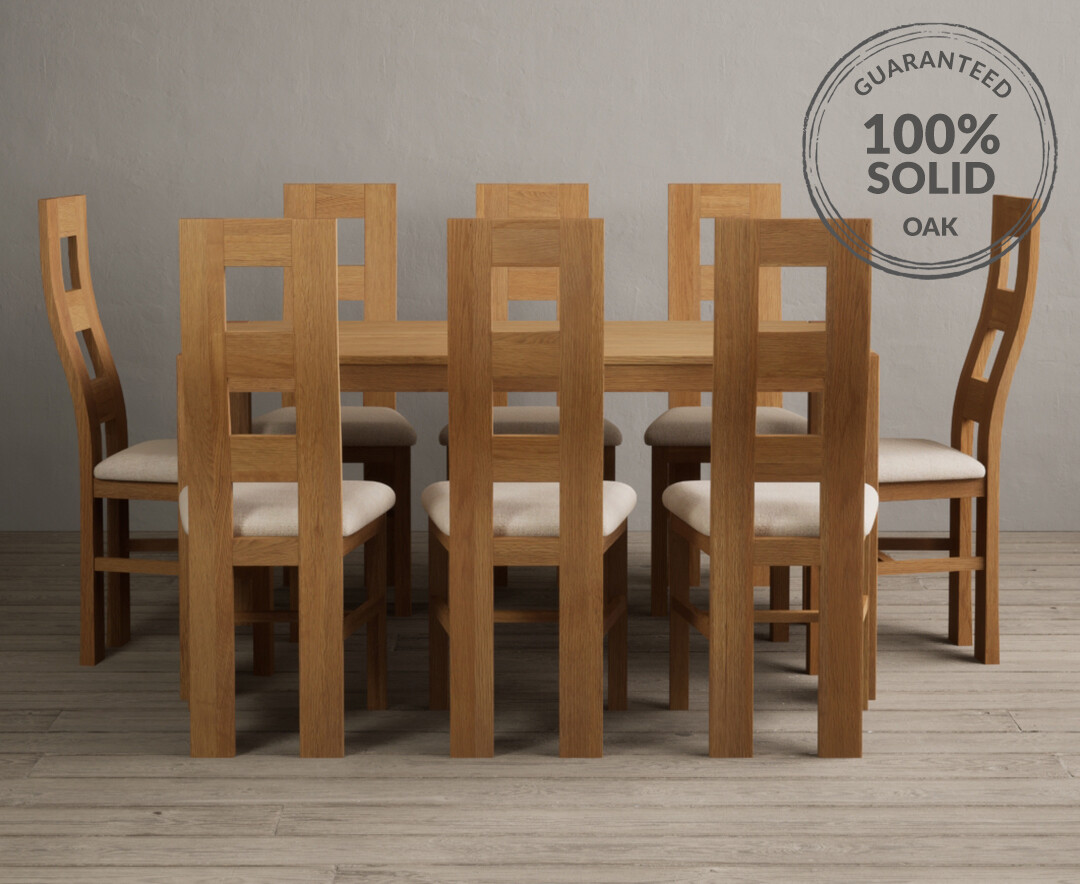 York 150cm Solid Oak Dining Table With 8 Linen Flow Back Chairs