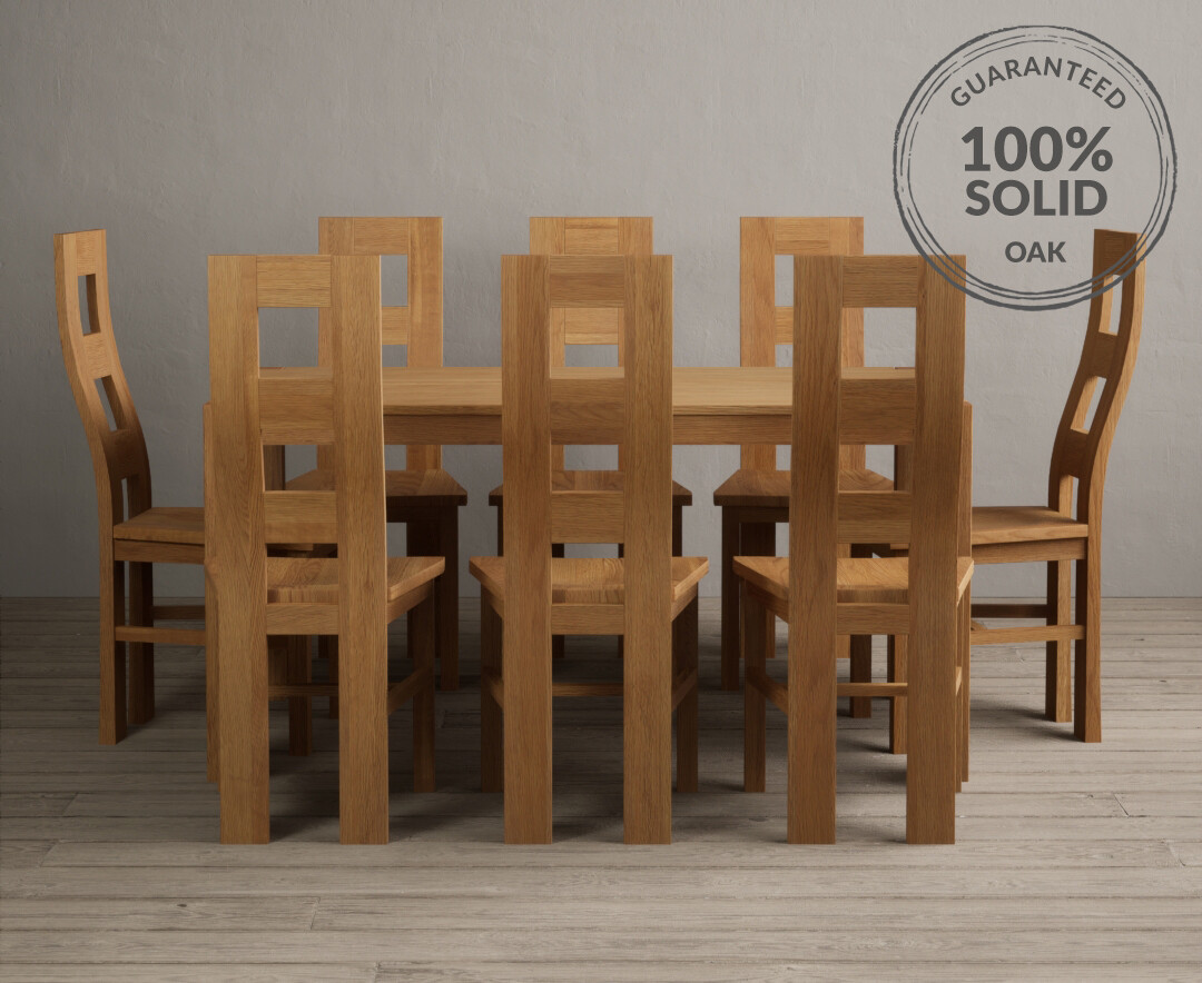 York 150cm Solid Oak Dining Table With 8 Oak Flow Back Chairs