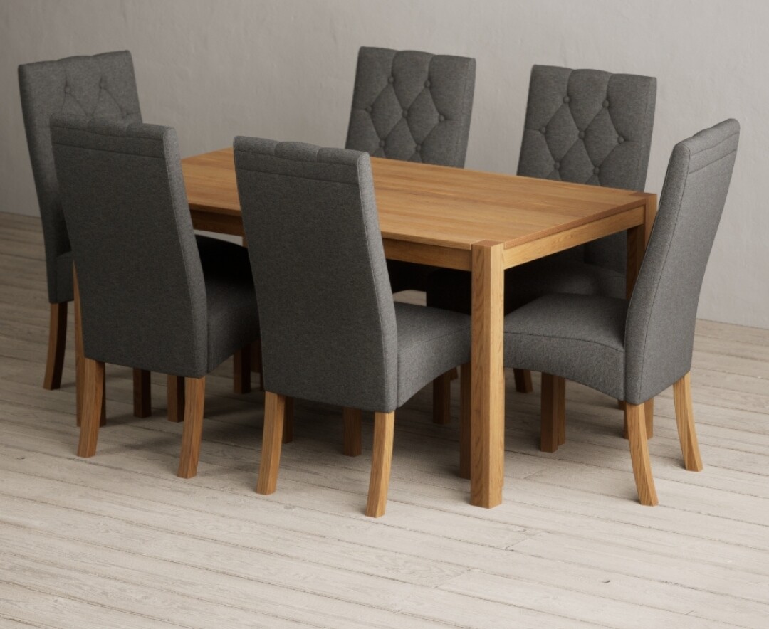 Product photograph of York 150cm Solid Oak Dining Table With 6 Grey Maya Chairs from Oak Furniture Superstore