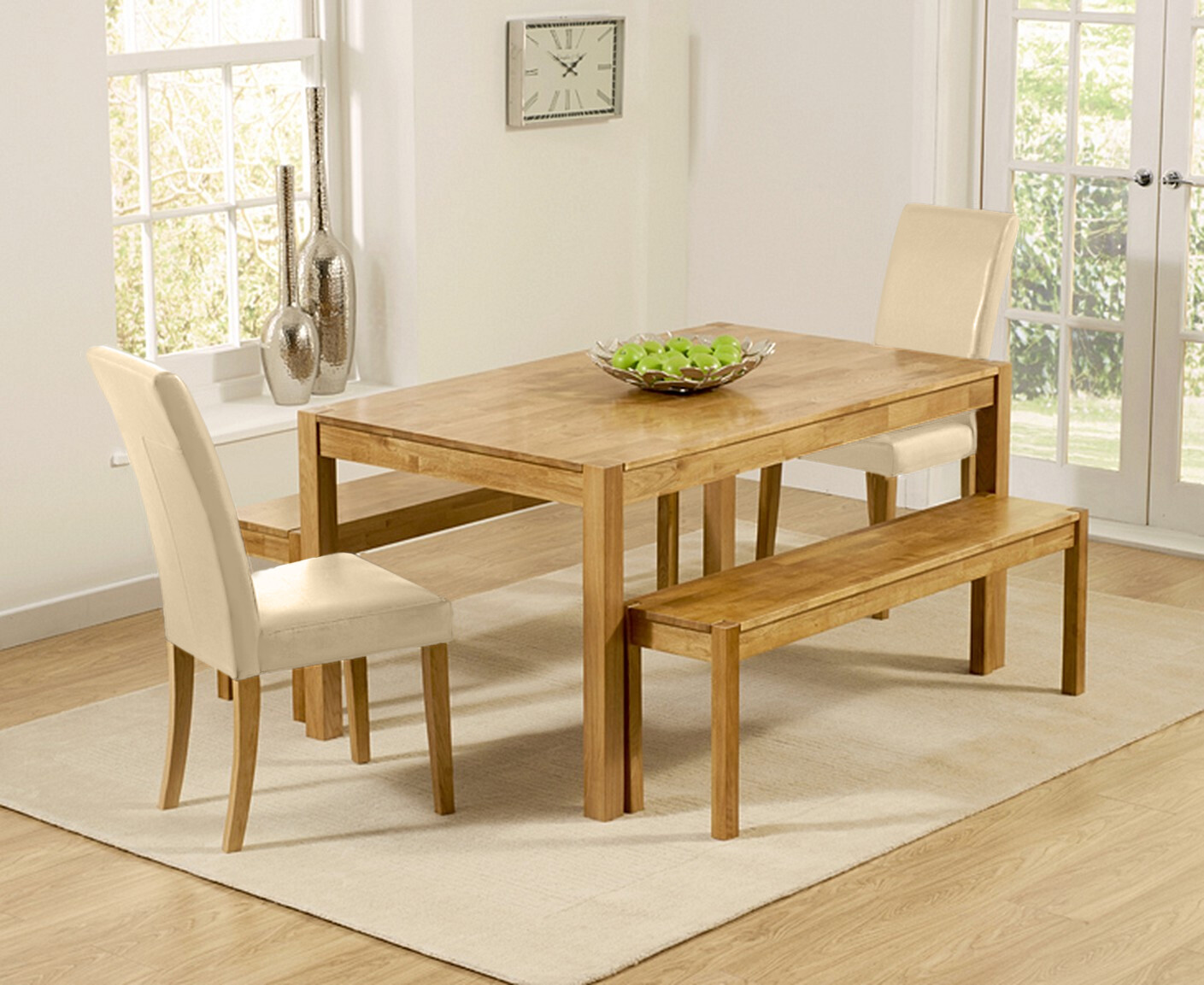 Photo 2 of York 150cm solid oak dining table with 4 cream olivia chairs and 1 york benches