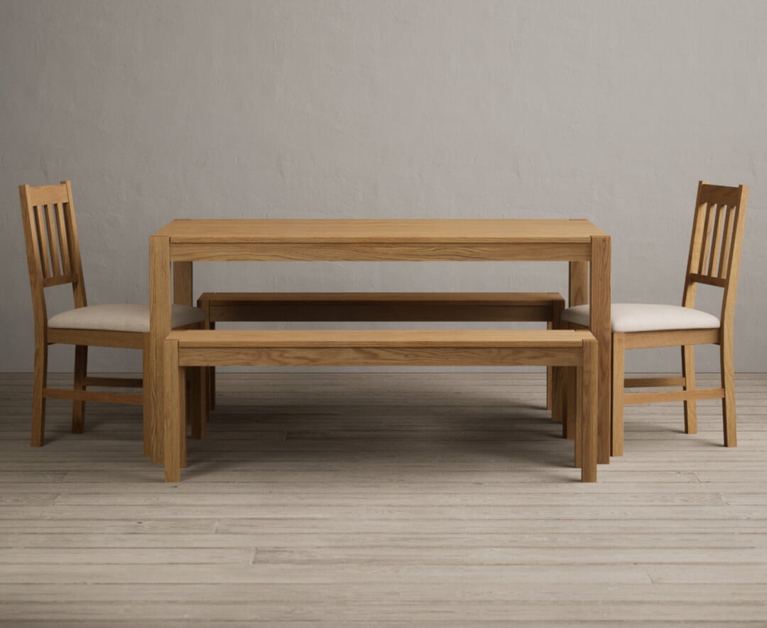 York 150cm Solid Oak Dining Table With 2 Oak York Chairs With 1 Oak Bench