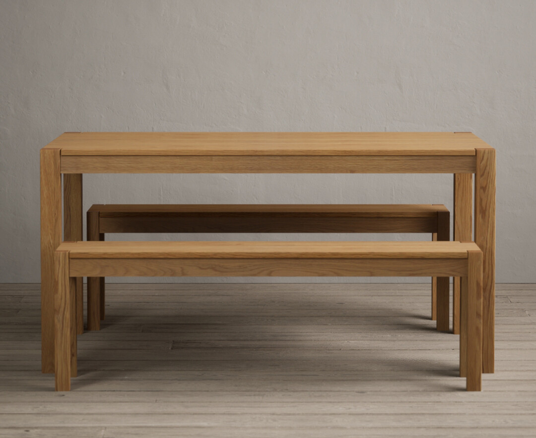 Product photograph of York 150cm Solid Oak Dining Table With 2 Oak Benches from Oak Furniture Superstore