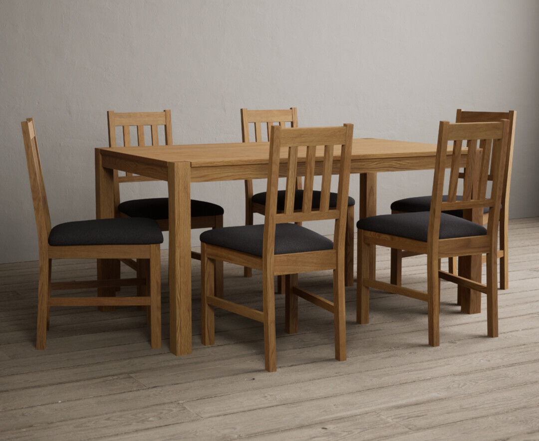 Product photograph of York 150cm Solid Oak Dining Table With 6 Charcoal Grey York Chairs from Oak Furniture Superstore