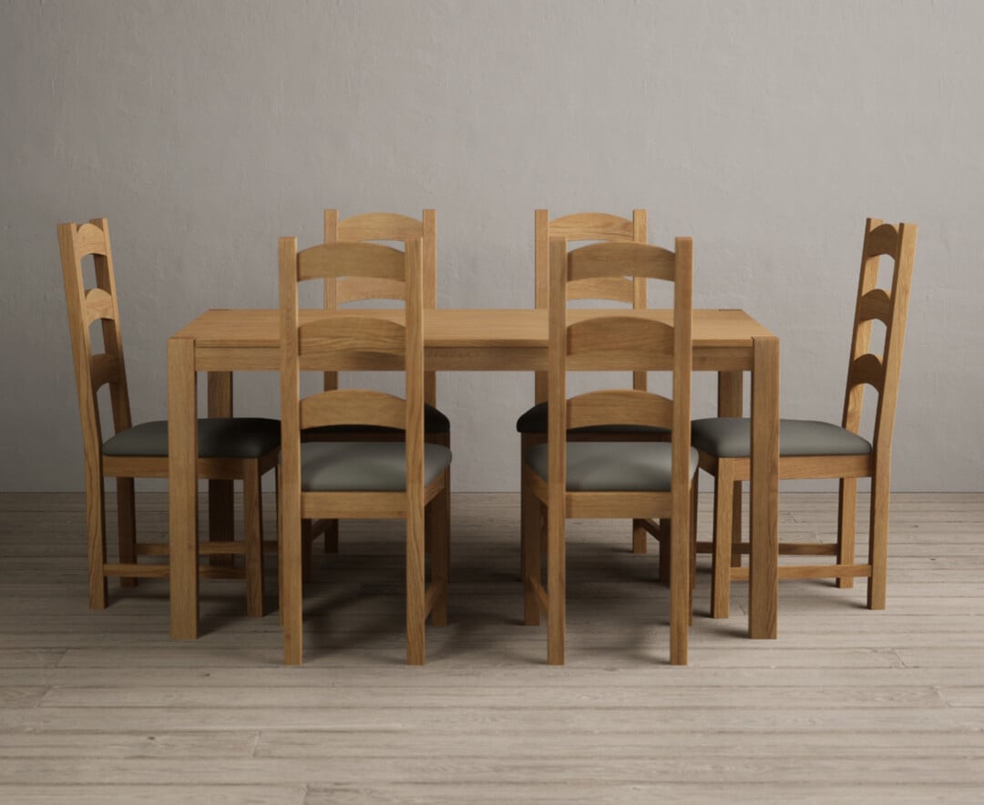York 150cm Solid Oak Dining Table With 8 Grey Alton Chairs