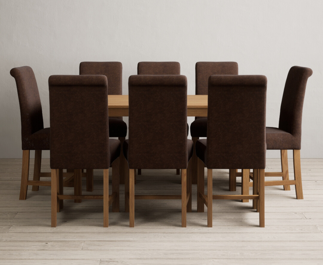 York 150cm Solid Oak Dining Table With 8 Natural Scroll Back Chairs
