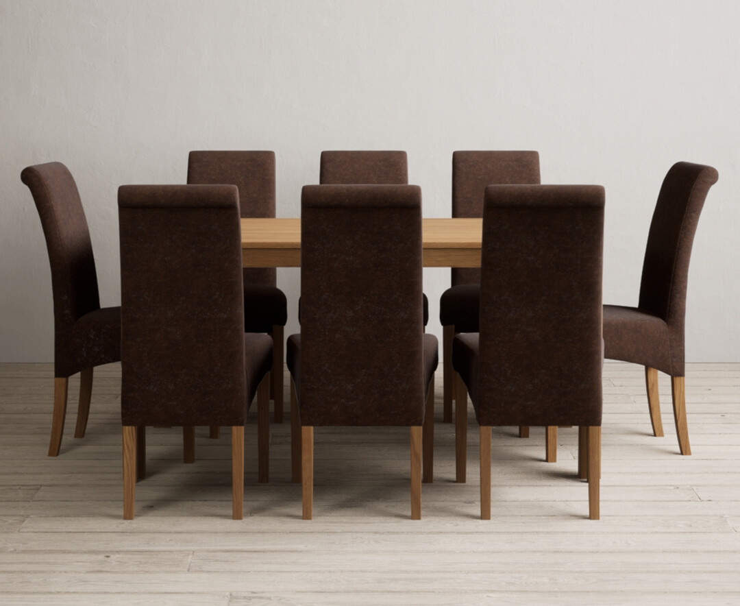 York 150cm Solid Oak Dining Table With 8 Charcoal Grey Scroll Back Chairs