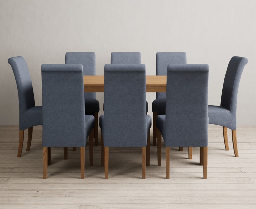 York 150cm Solid Oak Dining Table With 8 Natural Scroll Back Chairs