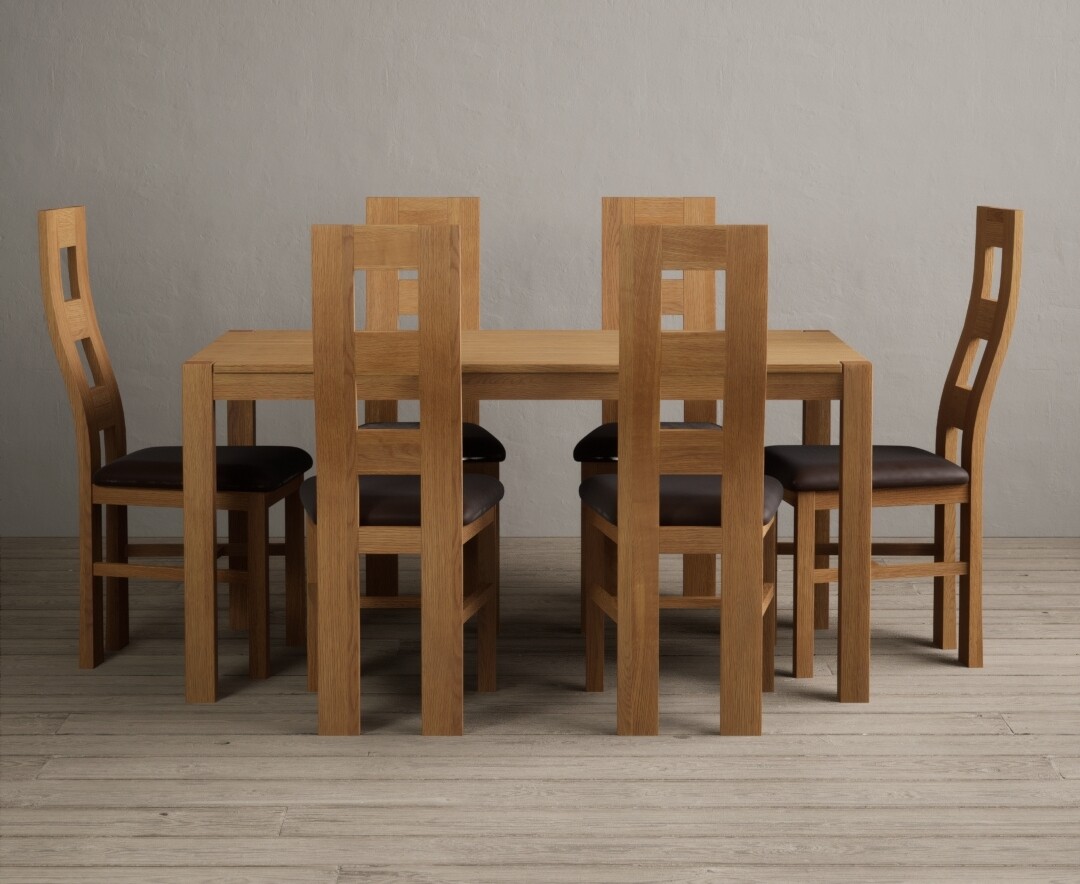 Product photograph of York 150cm Solid Oak Dining Table With 6 Brown Flow Back Chairs from Oak Furniture Superstore