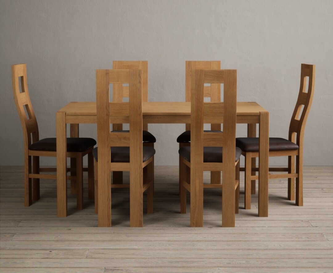 York 150cm Solid Oak Dining Table With 6 Brown Flow Back Chairs
