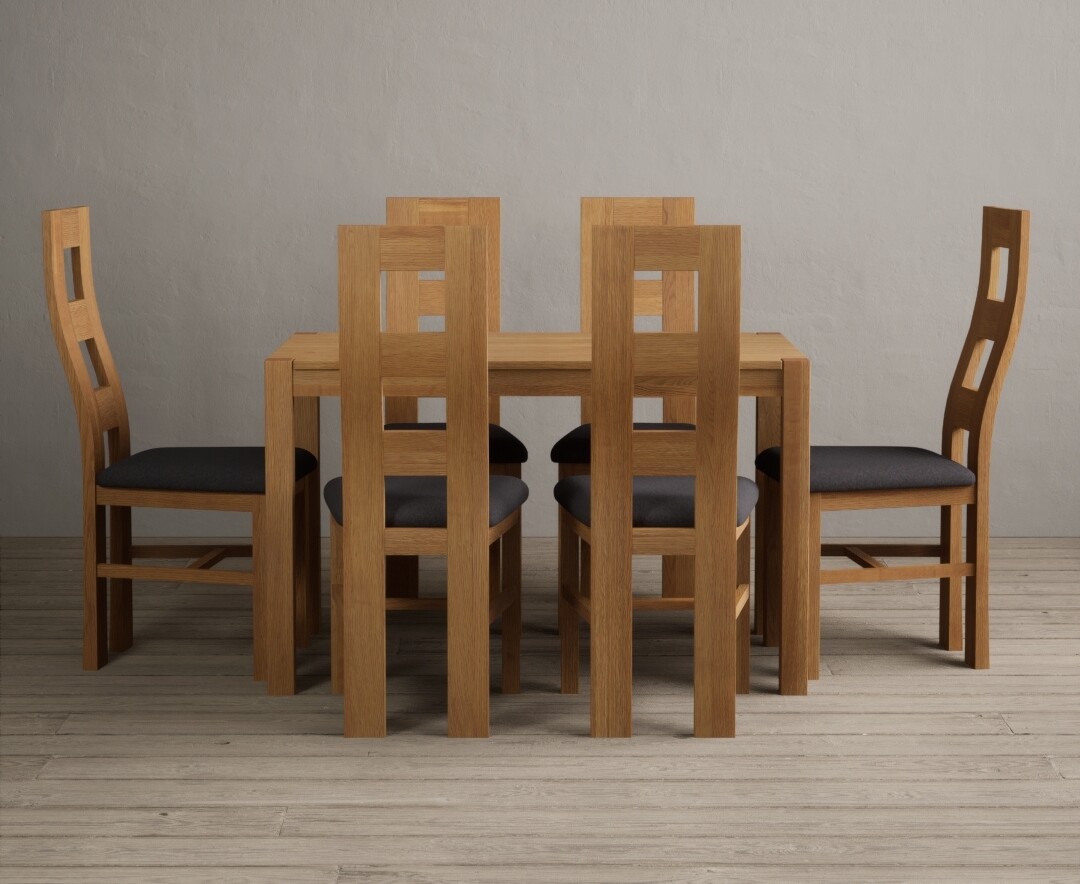 Product photograph of York 150cm Solid Oak Dining Table With 6 Charcoal Grey Flow Back Chairs from Oak Furniture Superstore