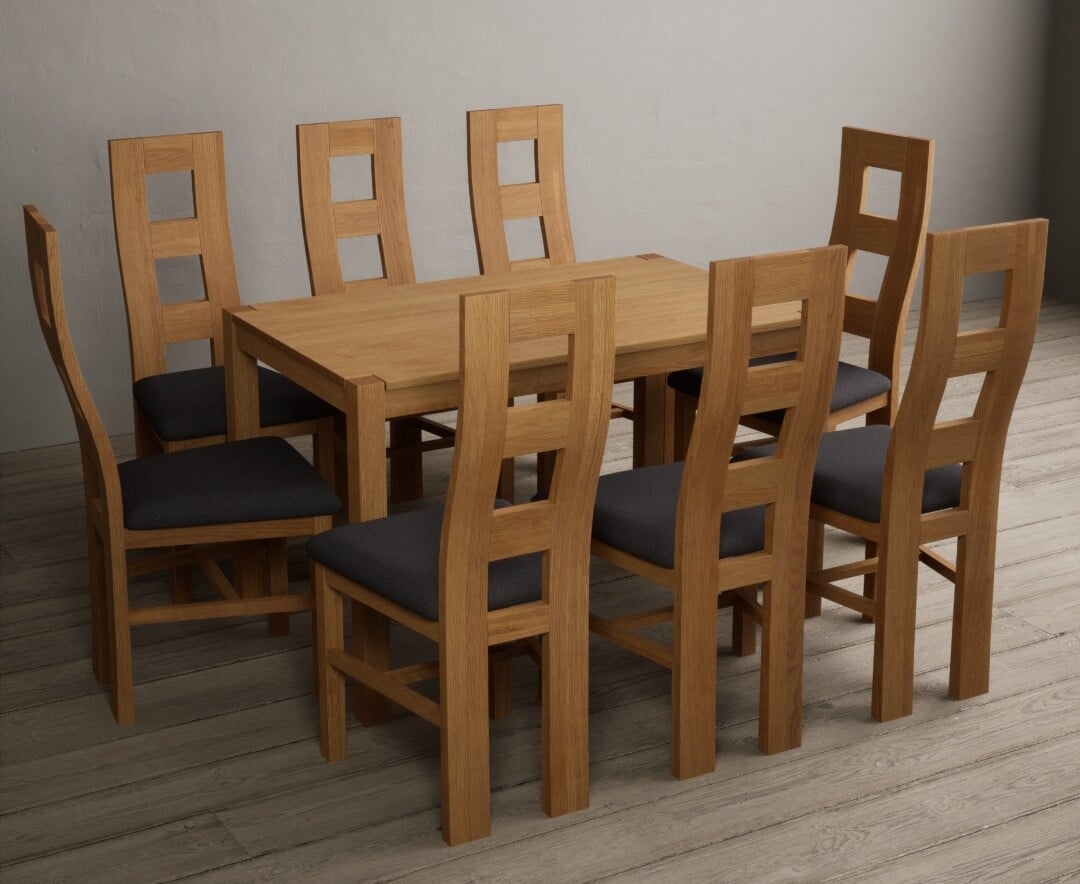 Product photograph of York 150cm Solid Oak Dining Table With 6 Blue Natural Chairs from Oak Furniture Superstore