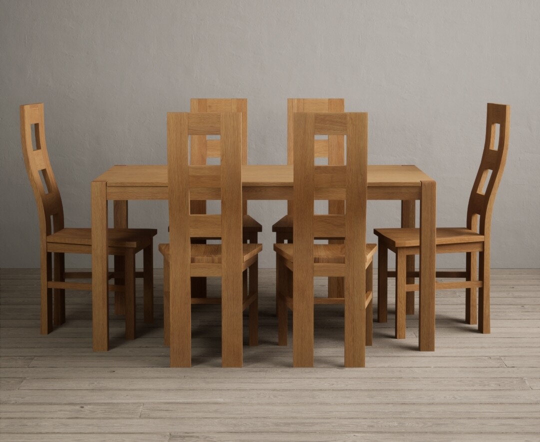 York 150cm Solid Oak Dining Table With 6 Oak Flow Back Chairs