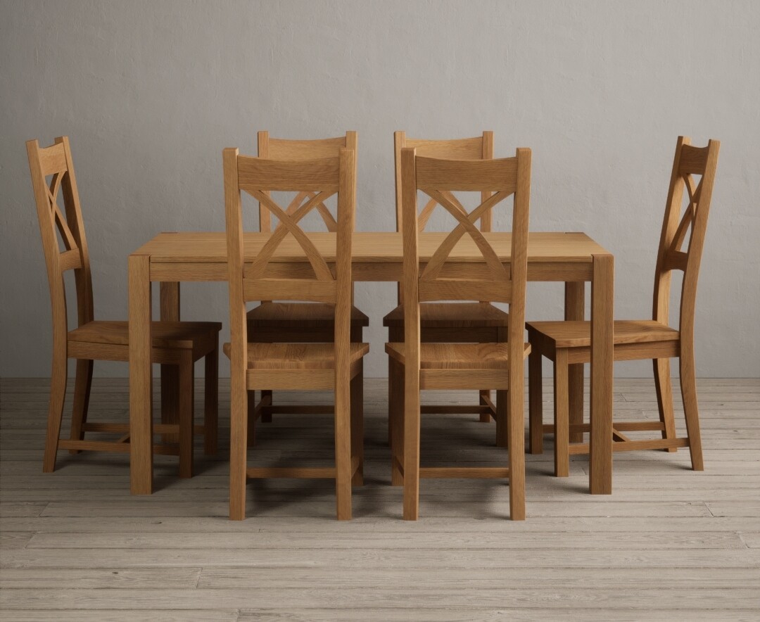 York 150cm Solid Oak Dining Table With 6 Oak X Back Chairs