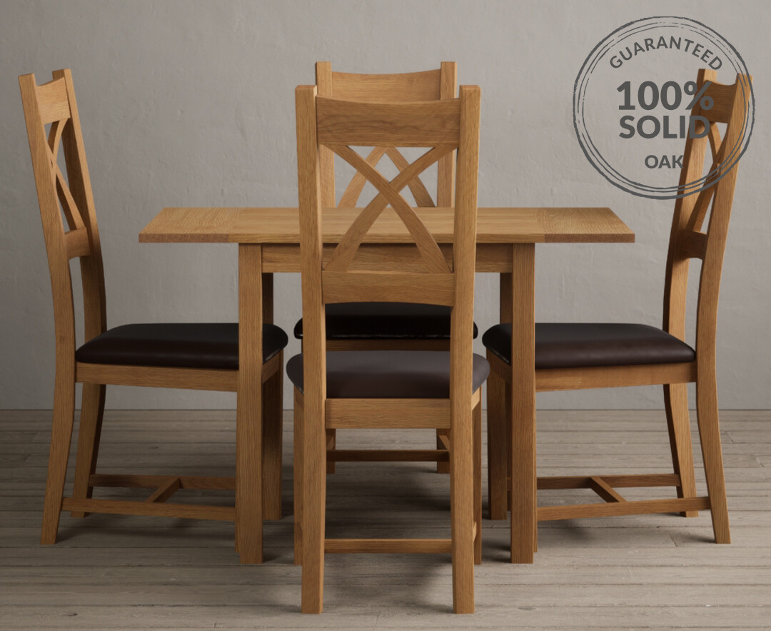 Extending York 70cm Solid Oak Dining Table With 4 Brown X Back Chairs