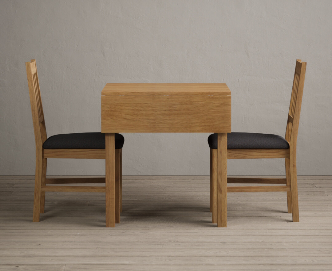 Product photograph of Extending York 70cm Solid Oak Drop Leaf Dining Table With 2 Linen York Chairs from Oak Furniture Superstore
