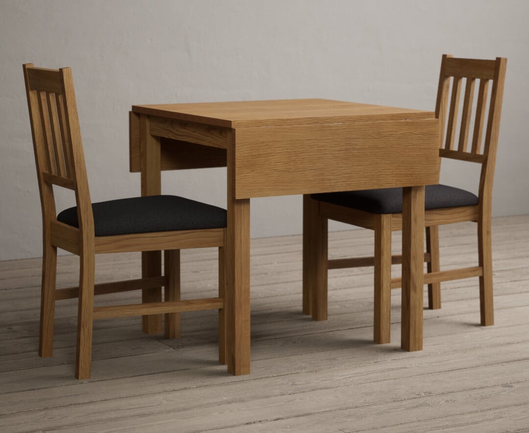 Product photograph of Extending York 70cm Solid Oak Dining Table With 2 Blue York Chairs from Oak Furniture Superstore