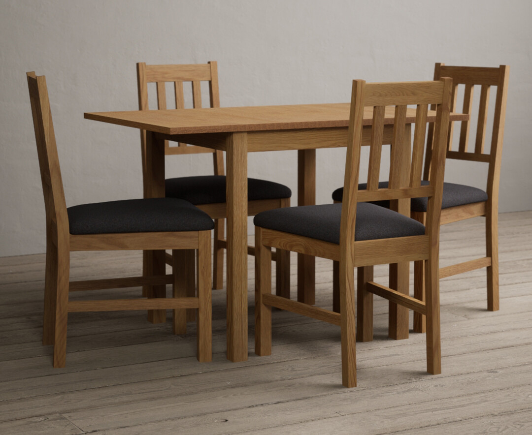 Photo 4 of Extending york 70cm solid oak dining table with 4 linen york chairs