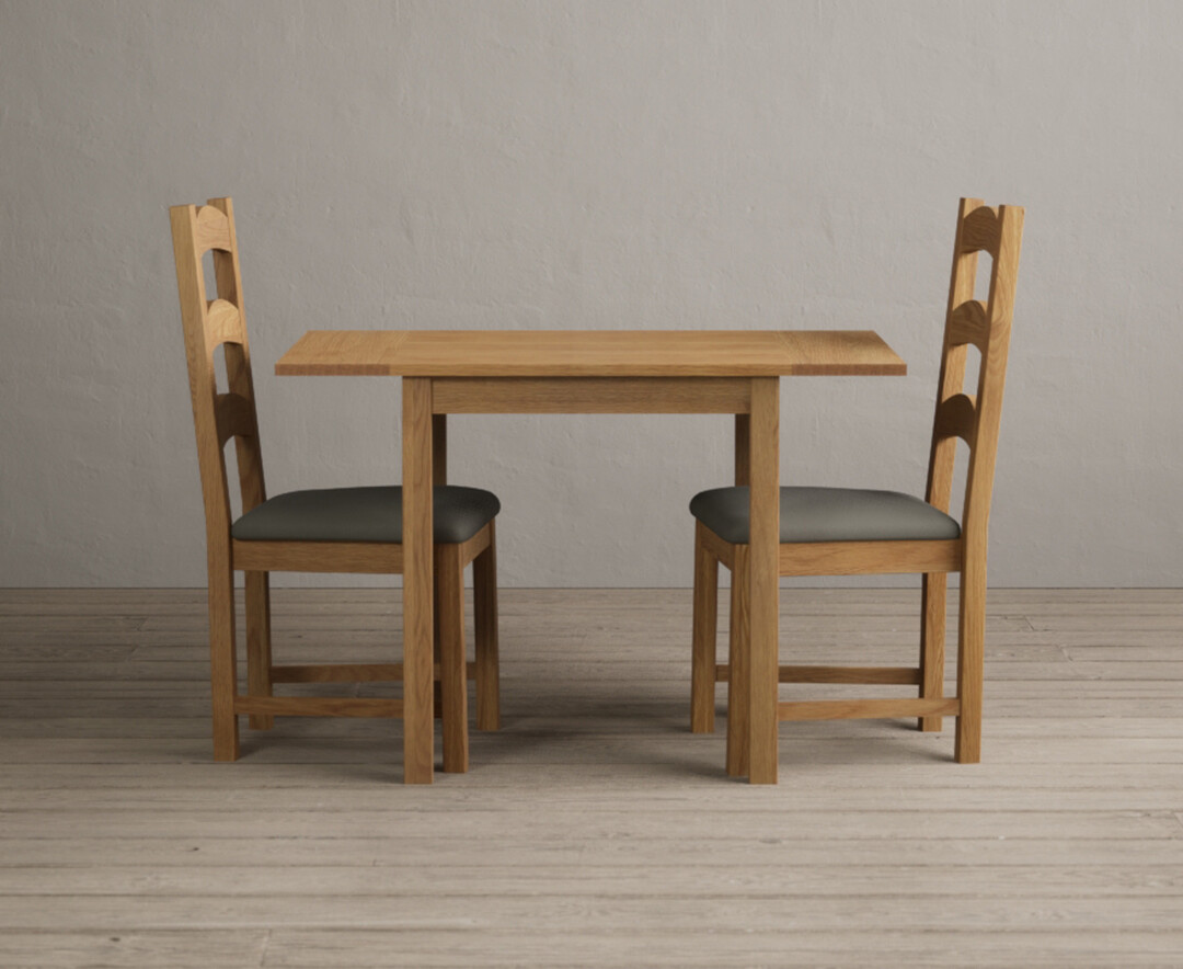 Extending York 70cm Solid Oak Drop Leaf Dining Table With 4 Black Alton Chairs