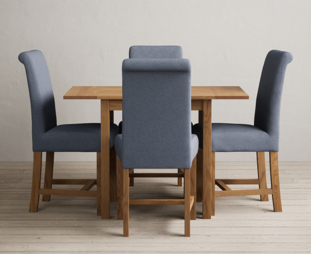 Extending York 70cm Solid Oak Drop Leaf Dining Table With 4 Charcoal Grey Chairs