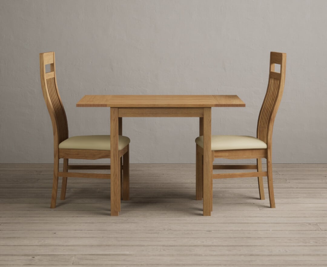 Extending York 70cm Solid Oak Drop Leaf Dining Table With 4 Black Chairs