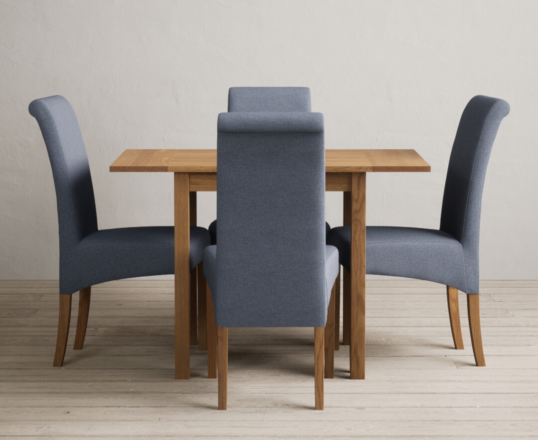 Extending York 70cm Solid Oak Drop Leaf Dining Table With 2 Charcoal Grey Scroll Back Chairs