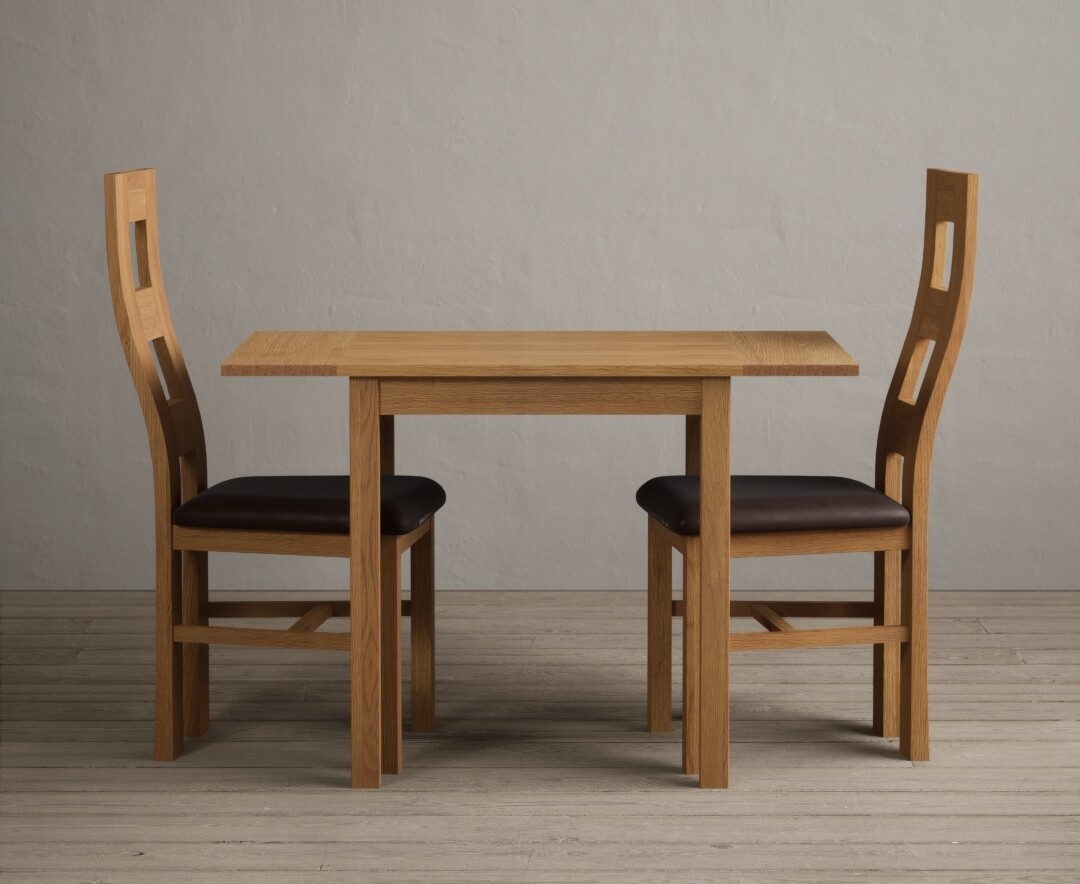 Product photograph of Extending York 70cm Solid Oak Dining Table With 2 Brown Flow Back Chairs from Oak Furniture Superstore
