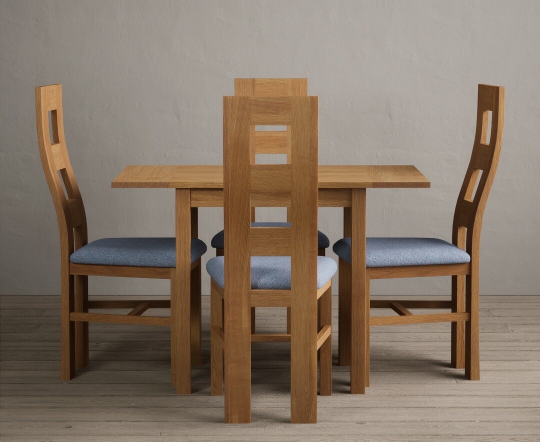 Product photograph of Extending York 70cm Solid Oak Dining Table With 4 Blue Flow Back Chairs from Oak Furniture Superstore
