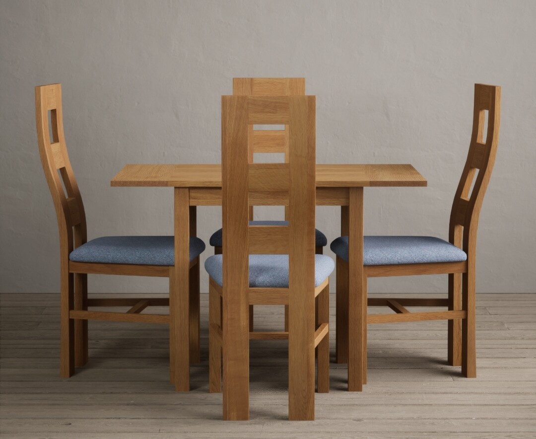 Extending York 70cm Solid Oak Dining Table With 4 Blue Flow Back Chairs