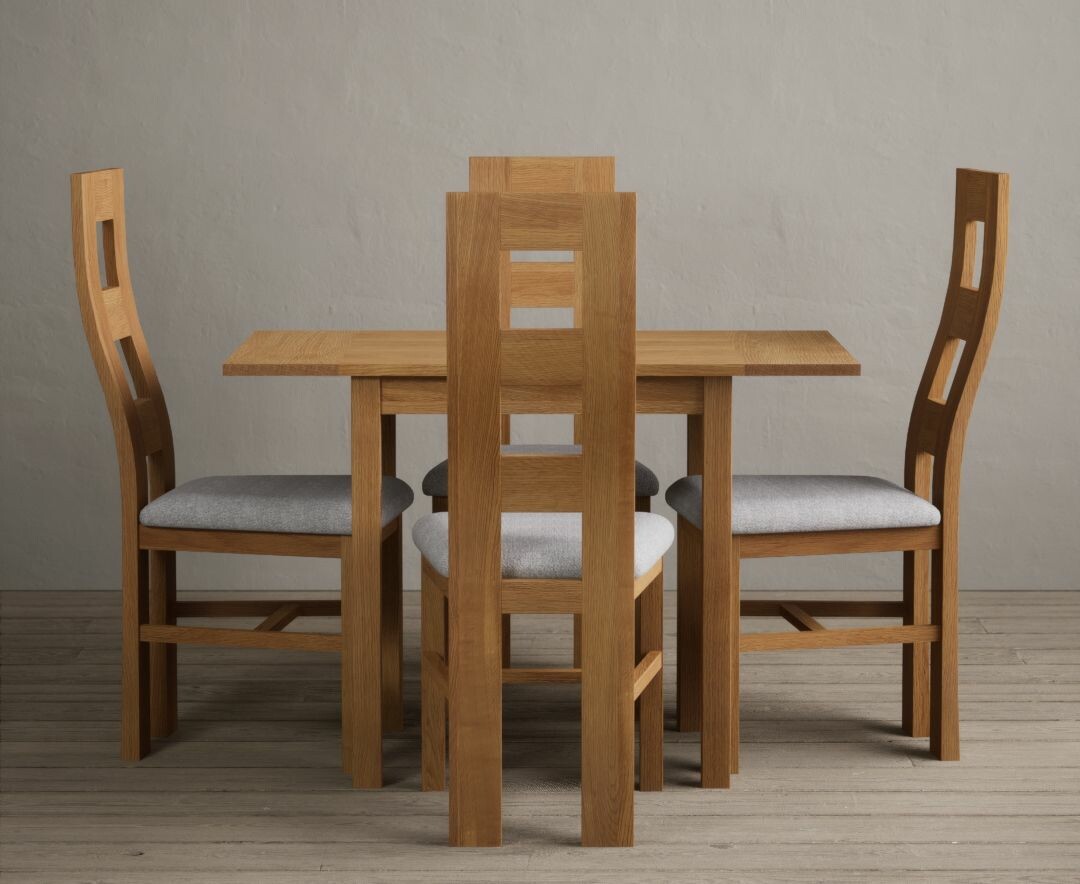 Product photograph of Extending York 70cm Solid Oak Dining Table With 4 Light Grey Flow Back Chairs from Oak Furniture Superstore