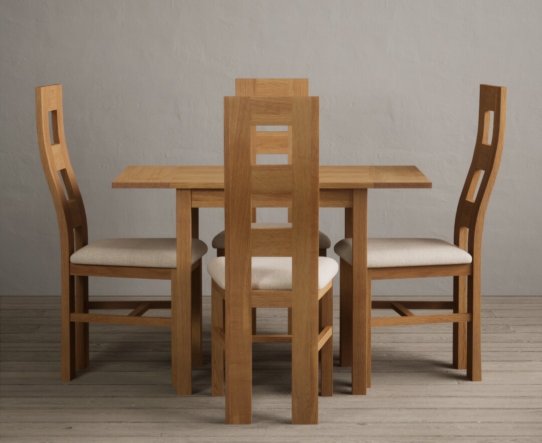 Product photograph of Extending York 70cm Solid Oak Dining Table With 4 Linen Flow Back Chairs from Oak Furniture Superstore