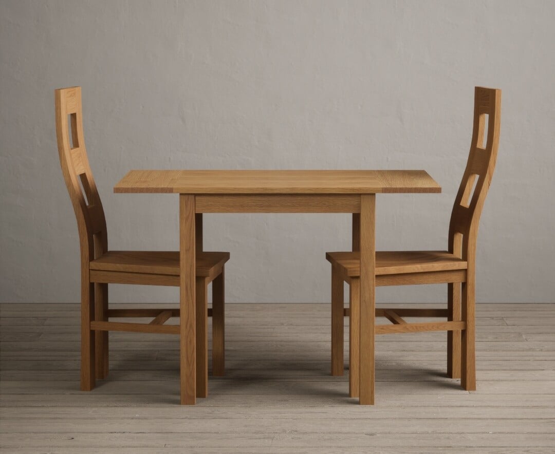 Extending York 70cm Solid Oak Drop Leaf Dining Table With 2 Blue Natural Chairs