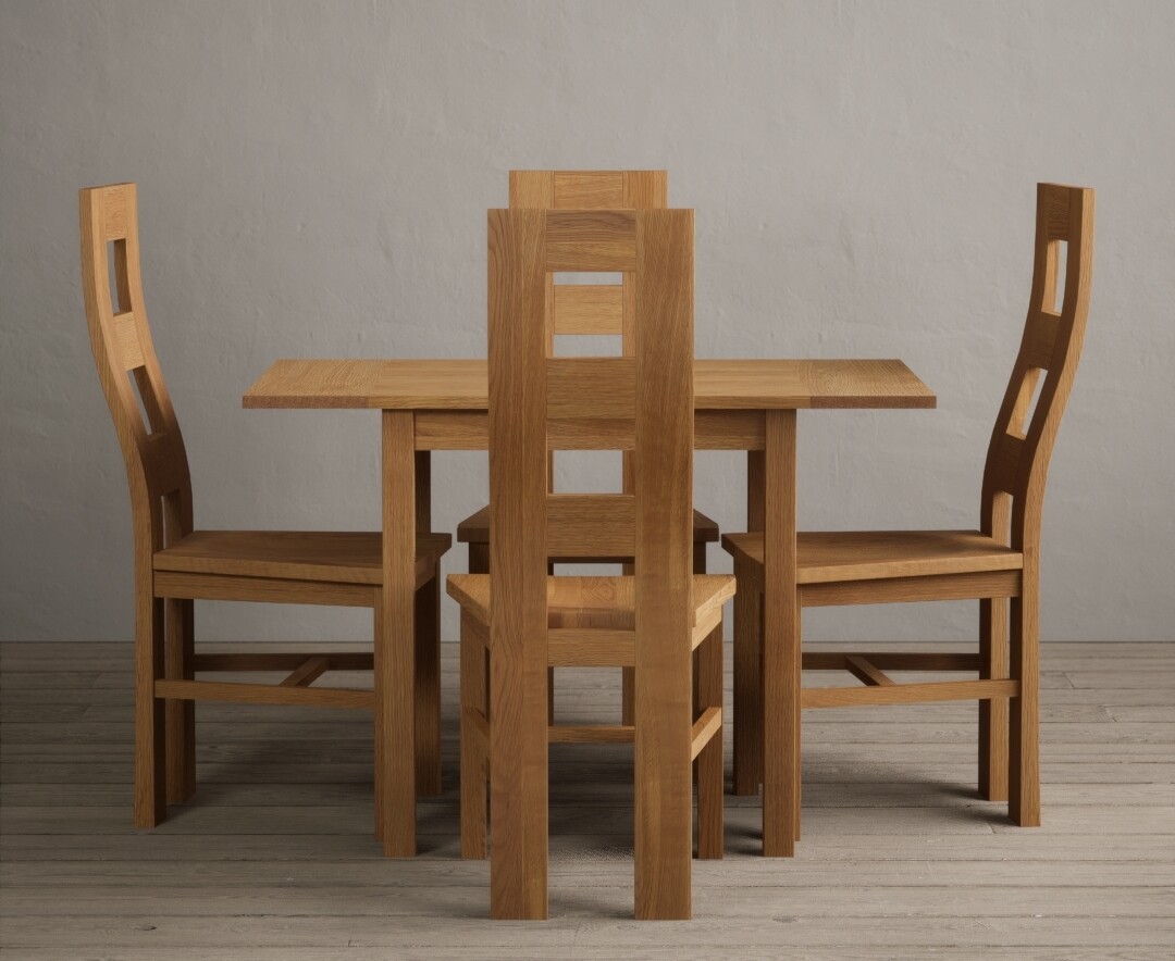 Product photograph of Extending York 70cm Solid Oak Dining Table With 4 Oak Flow Back Chairs from Oak Furniture Superstore